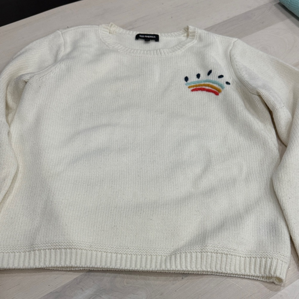 Cream Sweater with Rainbow Embroidery